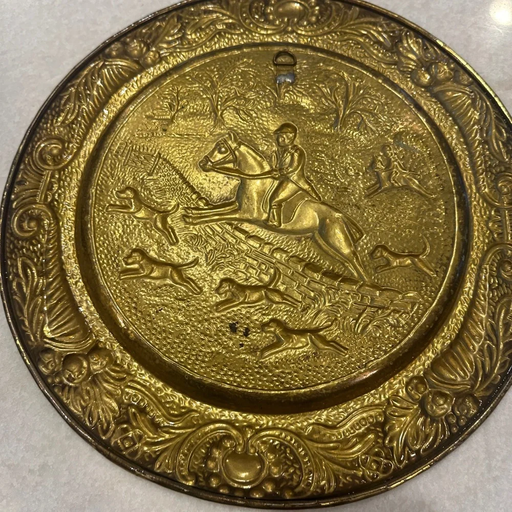 Vintage Gold Embossed Decorative Plate with a horse